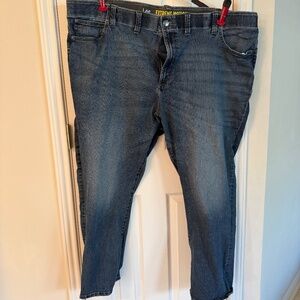 LIKE NEW Mens Lee Extreme Motion Distressed Dark Jeans Stretch Waist 52 x 30